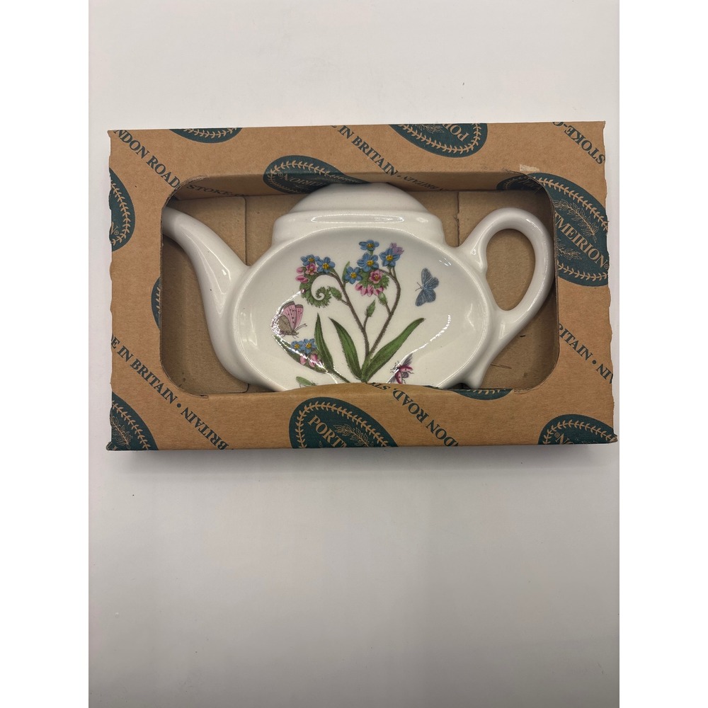 Portmeirion Botanic Garden Tea Bag Teapot Shape Ceramic Floral Butterfly NEW